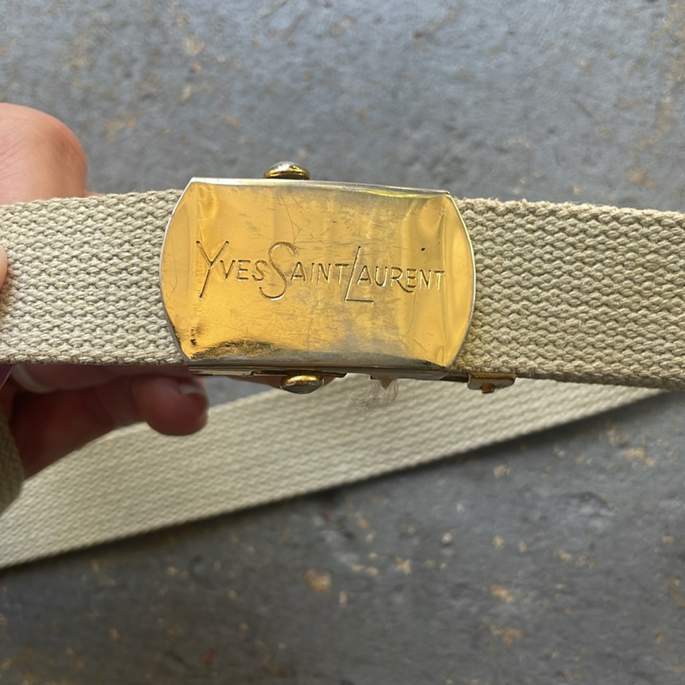 Tan small/M  belt canvas logo front unknown brand fits 25-30” waist adjustable